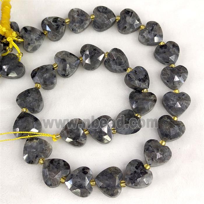 Natural Black Labradorite Heart Beads Faceted