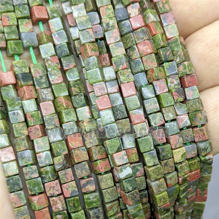 Natural Unakite Cube Beads
