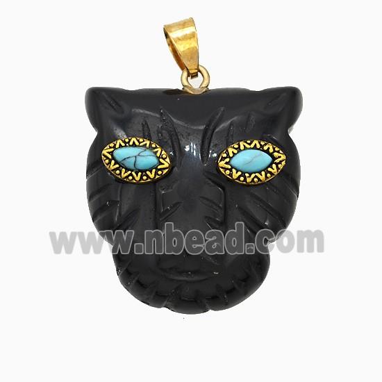 Black Obsidian Leopard-header Pendant