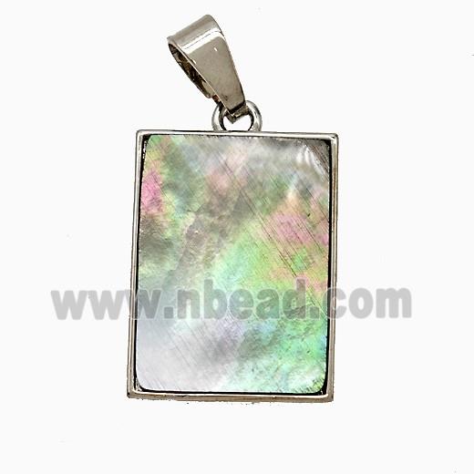 Gray Abalone Shell Rectangle Pendant Platinum Plated