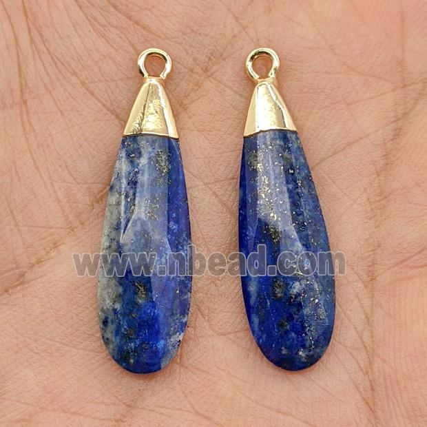 Natural Blue Lapis Lazuli Teardrop Pendant Faceted Gold Plated
