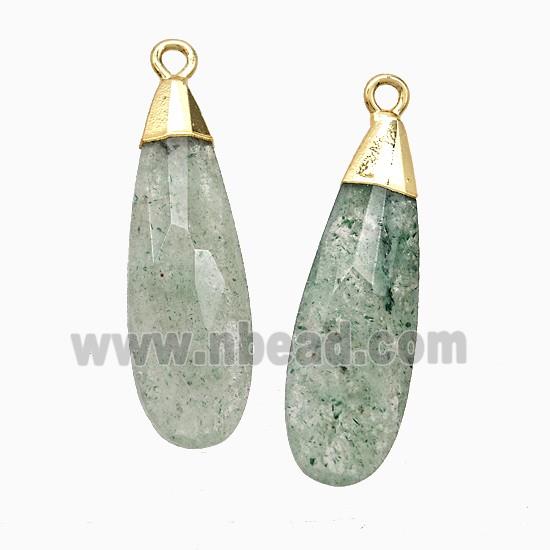 Natural Green Strawberry Quartz Teardrop Pendant Faceted Gold Plated
