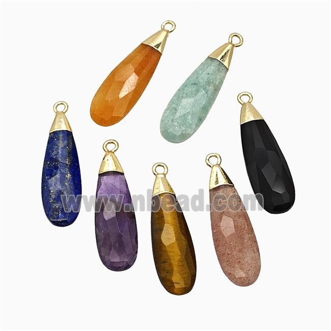 Natural Gemstone Teardrop Pendant Faceted Gold Plated Mixed