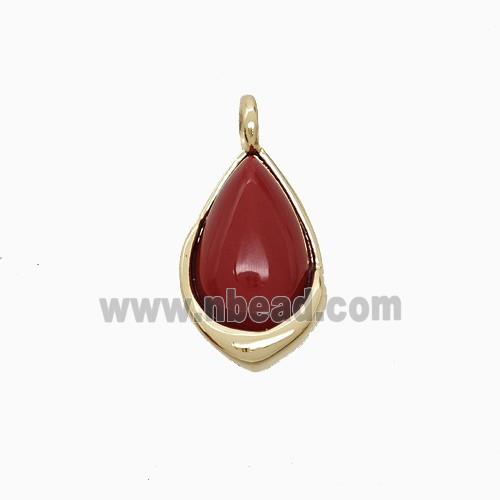 Red Agate Teardrop Pendant Copper Gold Plated