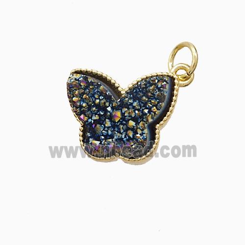 Rainbow Druzy Quartz Butterfly Pendant Electroplated