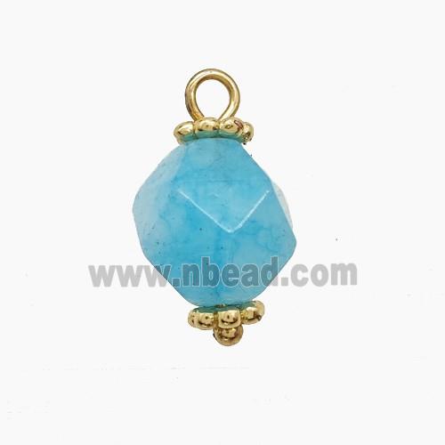 Aqua Dye Jade Pendant Cut Round Copper Gold Plated