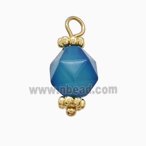 Blue Dye Agate Pendant Cut Round Copper Gold Plated