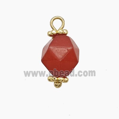 Red Dye Jade Pendant Cut Round Copper Gold Plated