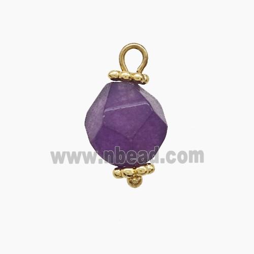 Purple Dye Jade Pendant Cut Round Copper Gold Plated