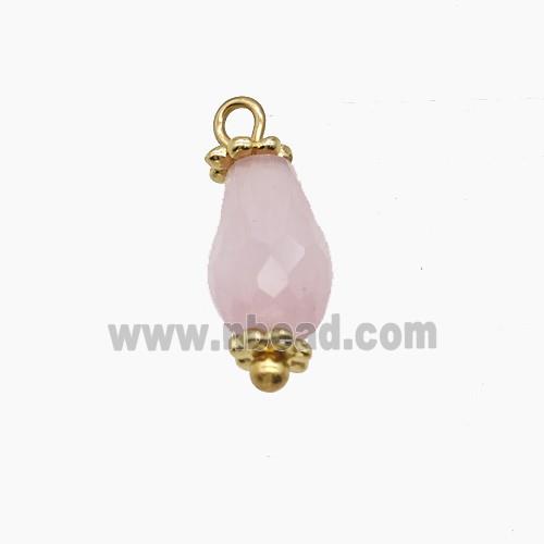 Pink Dye Jade Pendant Teardrop Copper Gold Plated