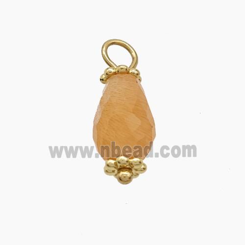 Orange Dye Jade Pendant Teardrop Copper Gold Plated