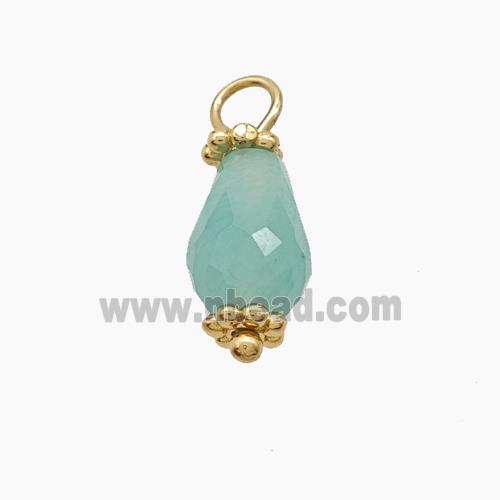 Green Dye Jade Pendant Teardrop Copper Gold Plated