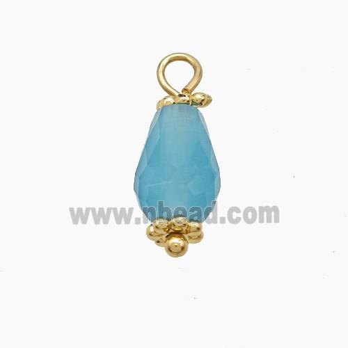 Blue Dye Jade Pendant Teardrop Copper Gold Plated