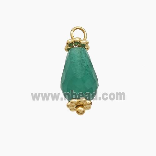 Green Dye Jade Pendant Teardrop Copper Gold Plated