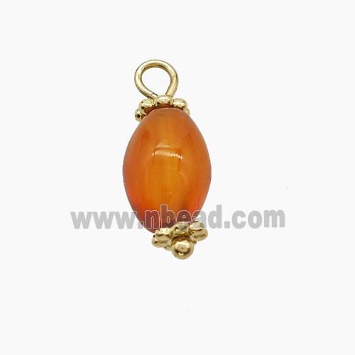 Red Dye Agate Pendant Rice Copper Gold Plated
