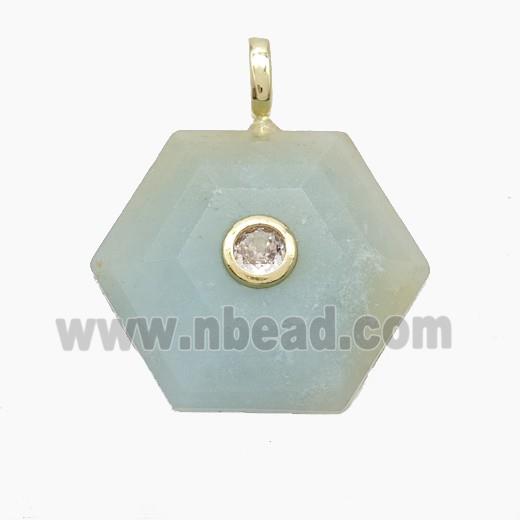 Chinese Amazonite Hexagon Pendant Pave Zirconia
