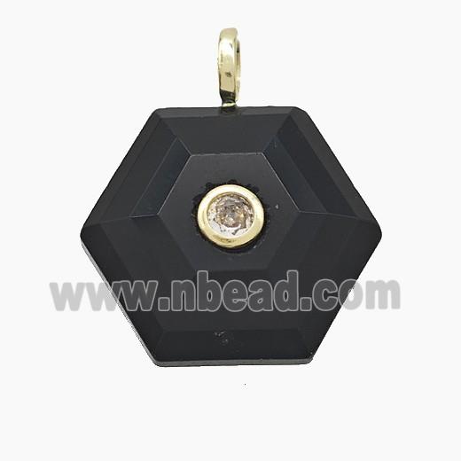 Black Obsidian Hexagon Pendant Pave Zirconia
