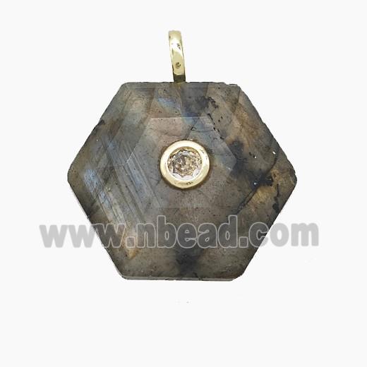 Labradorite Hexagon Pendant Pave Zirconia