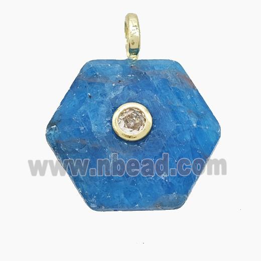 Blue Apatite Hexagon Pendant Pave Zirconia