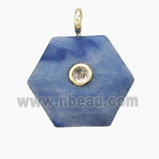 Blue Aventurine Hexagon Pendant Pave Zirconia