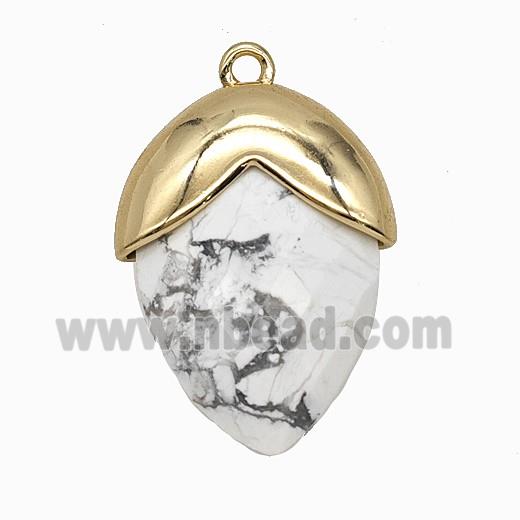 White Howlite Turquoise Oval Pendant Copper Gold Plated