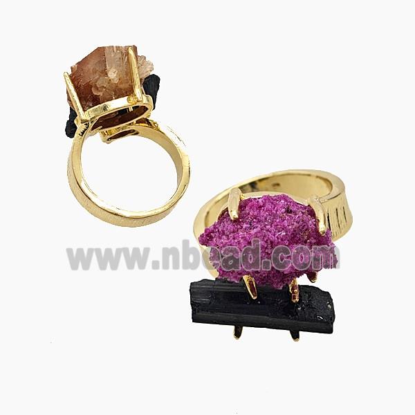 Copper Rings With Black Tourmaline Ruby Gold Plated