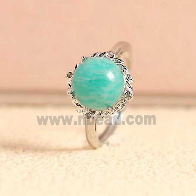 Green Amazonite Copper Rings Platinum Plated