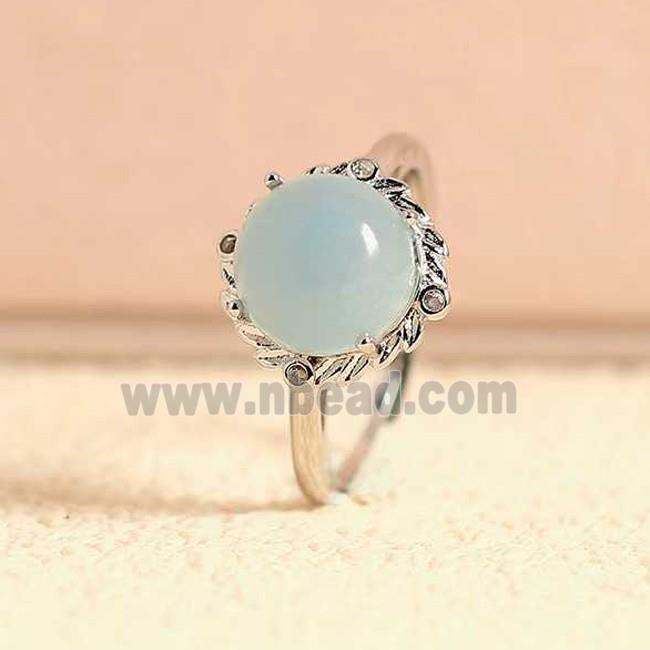 Blue Aquamarine Copper Rings Platinum Plated