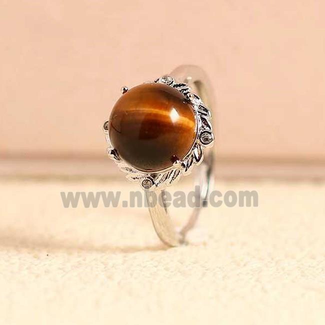 Tiger Eye Copper Rings Platinum Plated