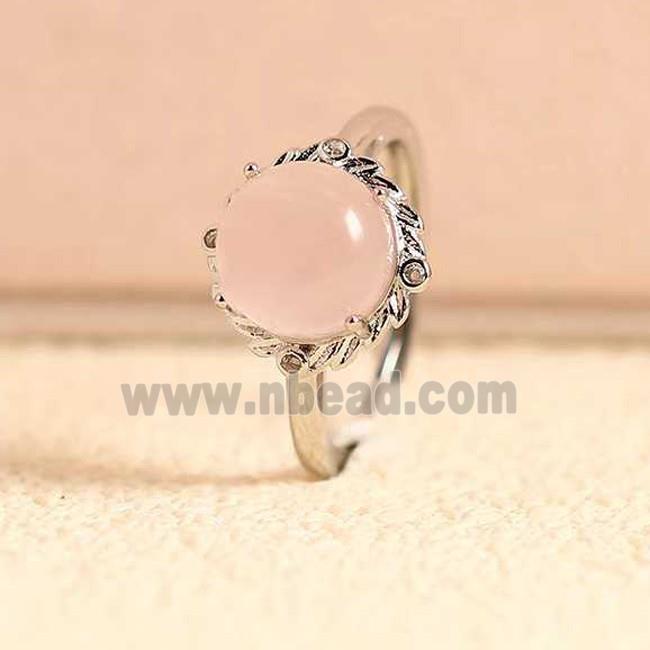 Pink Rose Quartz Copper Rings Platinum Plated