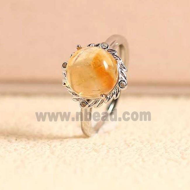 Yellow Citrine Copper Rings Platinum Plated