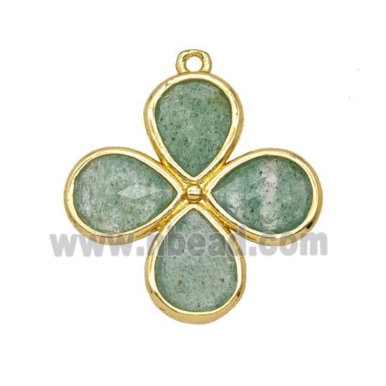 Natural Green Strawberry Quartz Clover Pendant Gold Plated