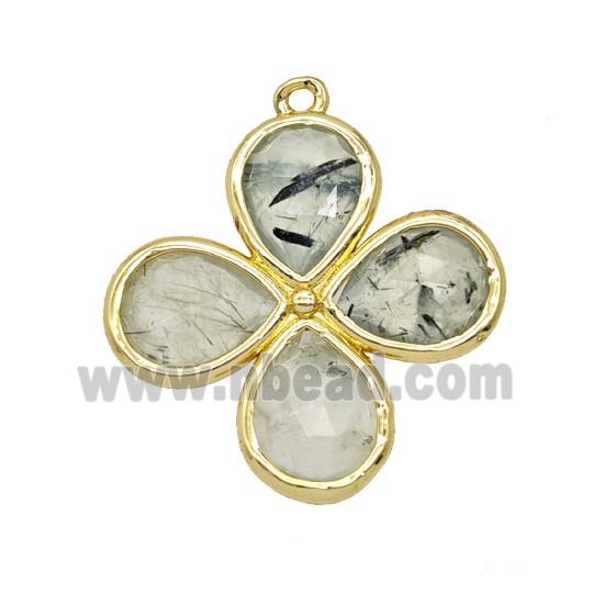 Natural Green Prehnite Clover Pendant Gold Plated