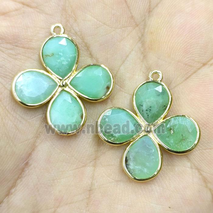 Natural Australian Chrysoprase Clover Pendant Gold Plated