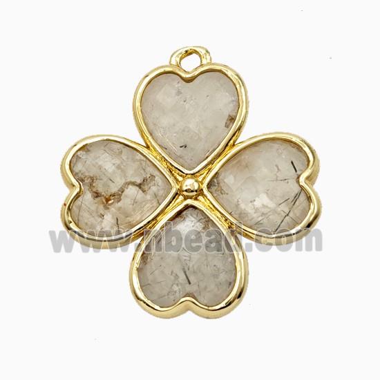 Natural Prehnite Clover Pendant Heart Gold Plated