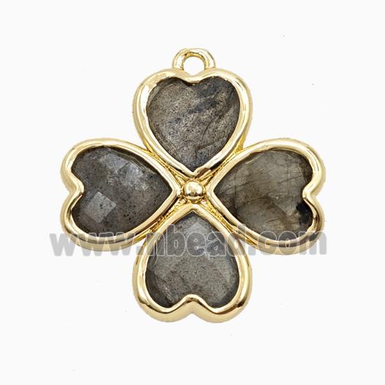 Natural Labradorite Clover Pendant Heart Gold Plated