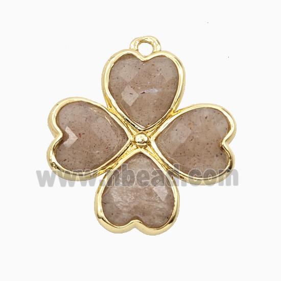 Moonstone Clover Pendant Heart Gold Plated