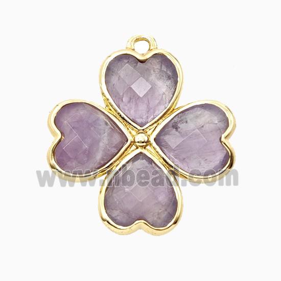 Lt.purple Amethyst Clover Pendant Heart Gold Plated
