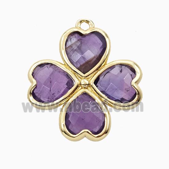 Purple Amethyst Clover Pendant Heart Gold Plated