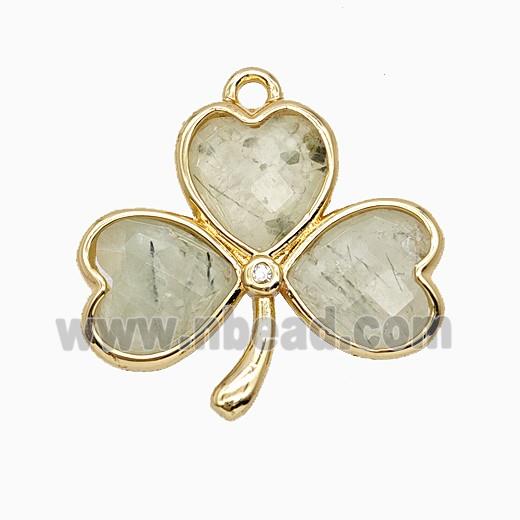Natural Prehnite Clover Pendant Heart Gold Plated