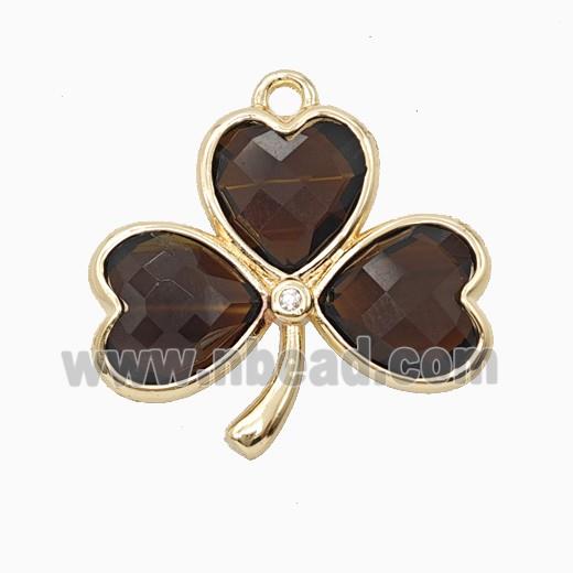 Black Obsidian Clover Pendant Heart Gold Plated