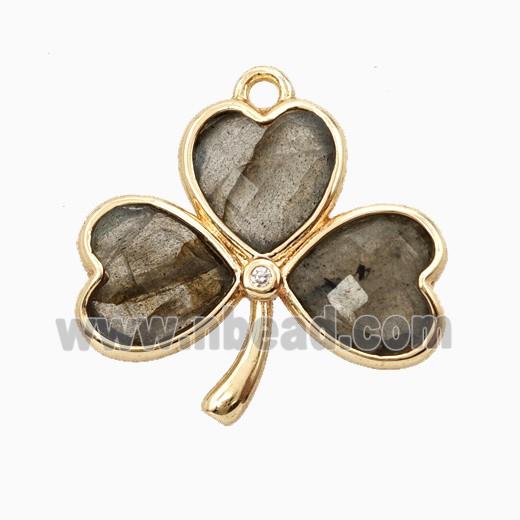Natural Labradorite Clover Pendant Heart Gold Plated