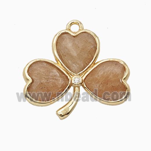 Peach Sunstone Clover Pendant Heart Gold Plated