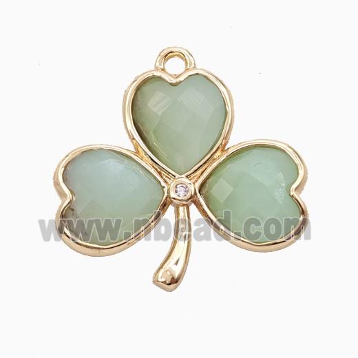 Green Chrysoprase Clover Pendant Heart Gold Plated