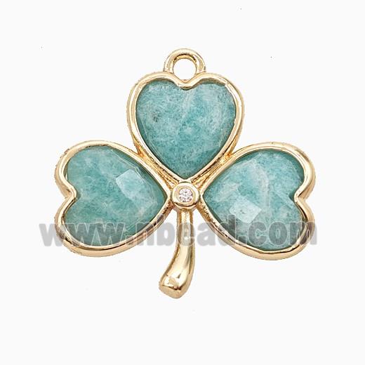 Green Amazonite Clover Pendant Heart Gold Plated