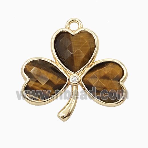 Tiger Eye Stone Clover Pendant Heart Gold Plated