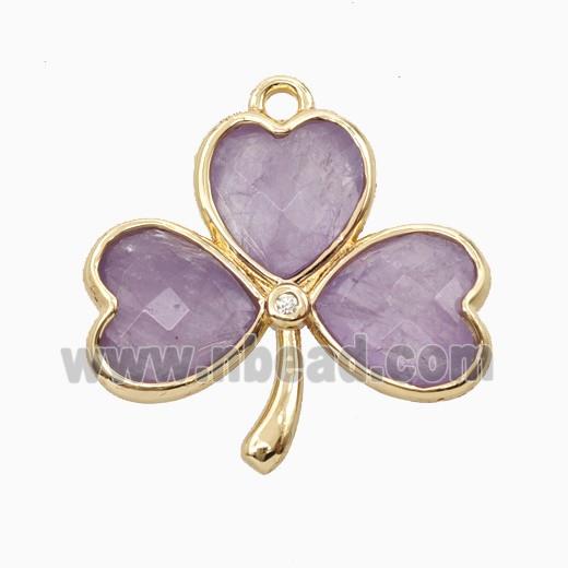 Lt.purple Amethyst Clover Pendant Heart Gold Plated