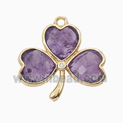 Purple Amethyst Clover Pendant Heart Gold Plated