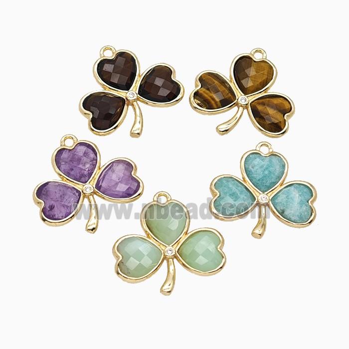 Natural Gemstone Clover Pendant Heart Gold Plated Mixed