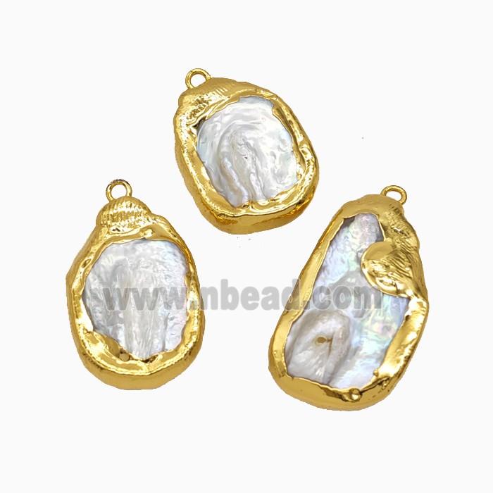 Baroque Style White Pearl Pendant Freeform Gold Plated